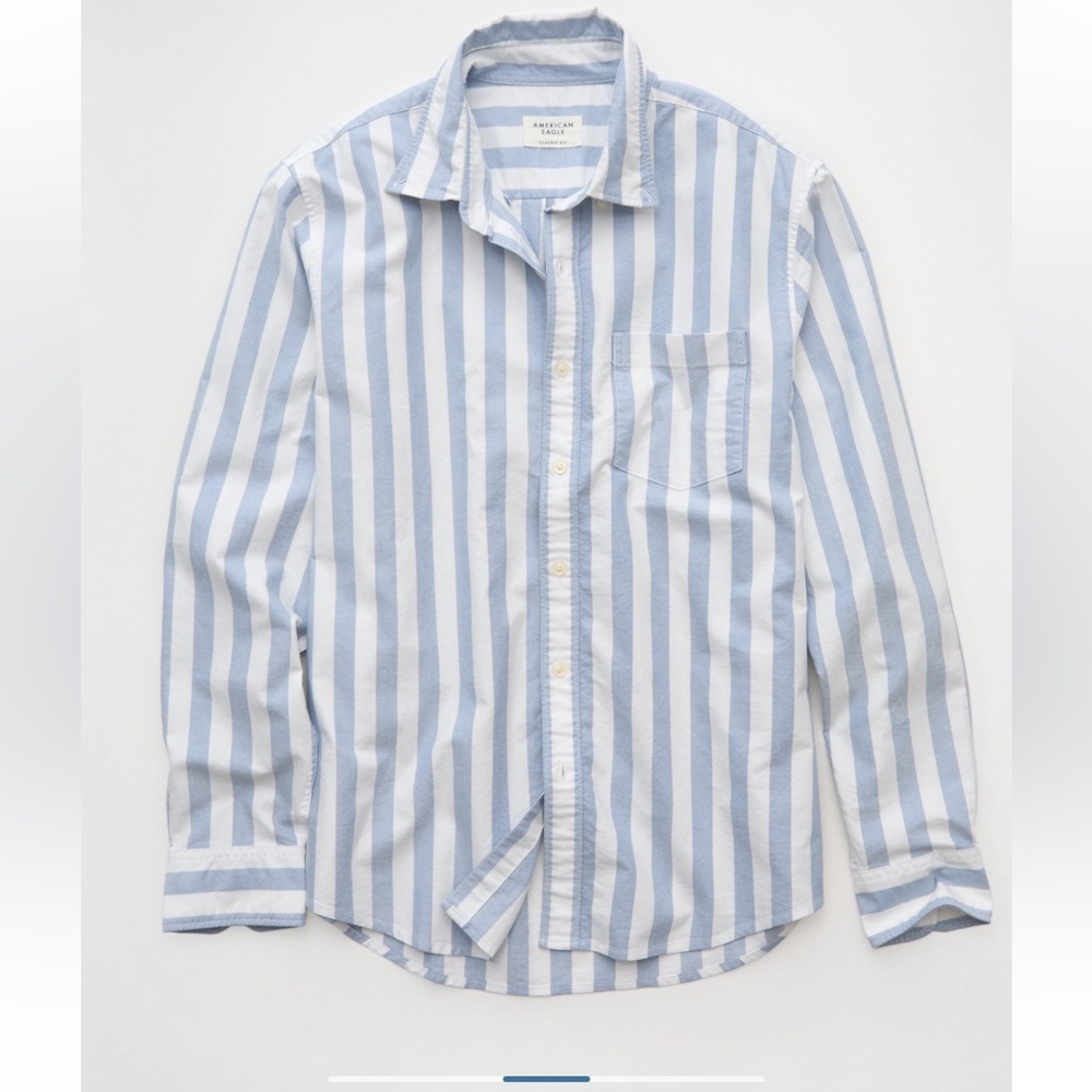 NWT American Eagle Outfitters Blue and White Striped Shirt - Picture 8 of 8